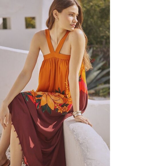 Anthropologie Farm Rio Halter Maxi Cover-Up Dress size L new - Picture 1 of 12